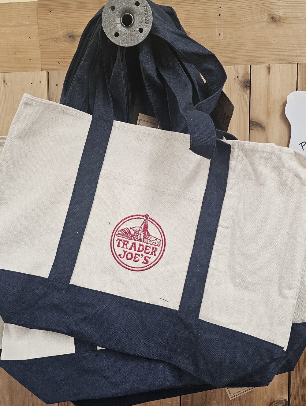 Canvas Tote Bag in Natural and Navy